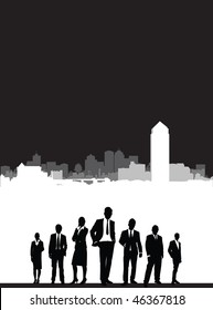 cityscape with business people