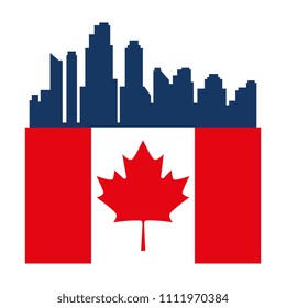 cityscape with canadian flag