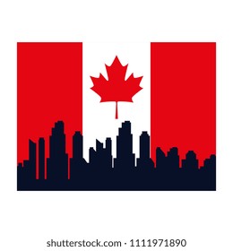 cityscape with canadian flag