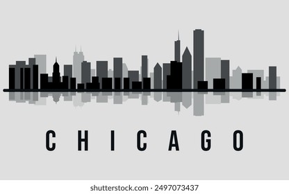 Cityscape. Chicago. Flat. Silhouettes of buildings. Vector on gray background