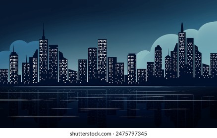 a cityscape with a city in the background.