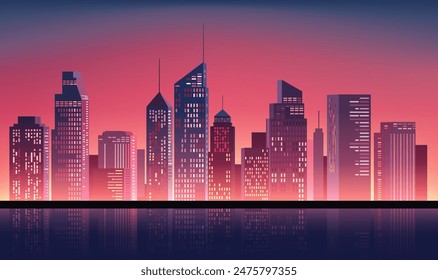 a cityscape with a city in the background.