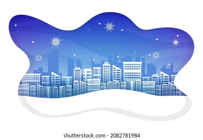 Cityscape City Building Snow Winter New Year Paper Cut Illustration