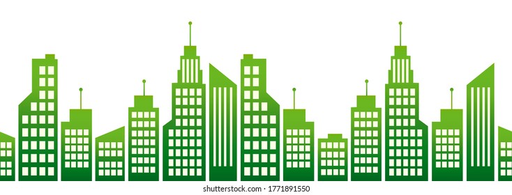 Cityscape, city houses seamless border, urban multi-story buildings, municipal background, town frame, flat drawing. High-rise skyscrapers, isolated high-rise buildings in a row. Vector illustration