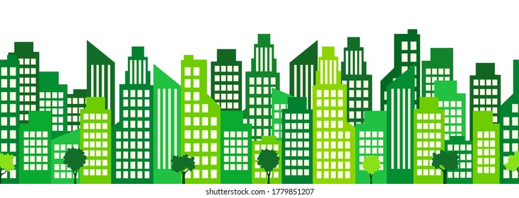 Cityscape, city houses seamless border, urban multi-story building, municipal background, town frame, flat drawing. High-rise skyscrapers, isolated high-rise buildings in a row. Vector illustratio