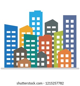 Cityscape. City modern buildings, housing district, town homes. Vector illustration