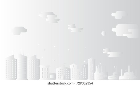 Cityscape with clouds paper art style vector illustration.Background Architecture and modern building.City in white scene.Christmas town concept.