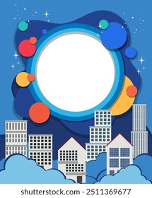 Cityscape with colorful abstract elements