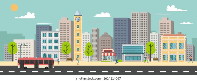 Cityscape Company Buildings Minibus Van On Stock Vector (Royalty Free ...