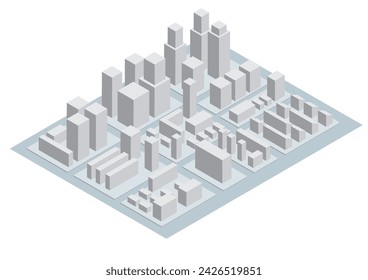 Cityscape composed of simple mockups, isometric illustration of a city.