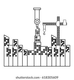 cityscape with construction crane isolated icon