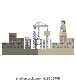 cityscape with construction crane isolated icon