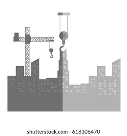 cityscape with construction crane isolated icon