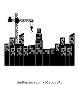 cityscape with construction crane isolated icon