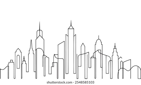 Cityscape continuous line art isolated on white background