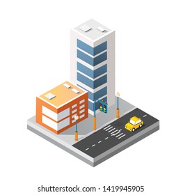 Cityscape design elements with isometric building city map. Isolated collection for creating your perfect city