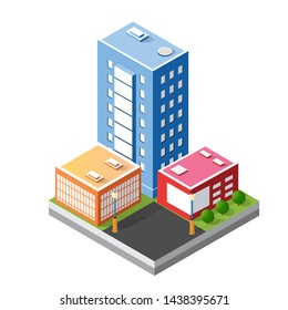 Cityscape design elements with isometric building city map for creating your perfect road