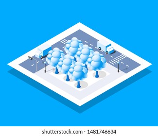 Cityscape design elements with isometric garden city map generator. Isolated collection for creating your perfect street