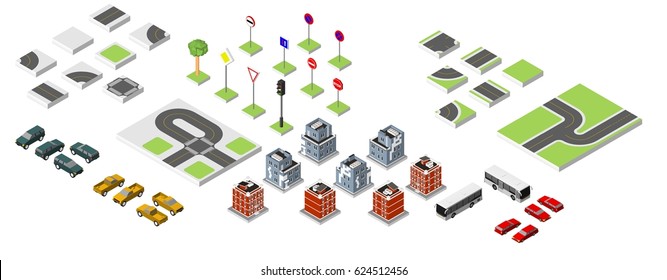 Cityscape Design Elements with road, transport, buildings, navigation pins. Road Map Vector illustration eps 10. May be used for vector illustration, web site, infographics template