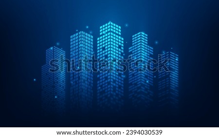 cityscape dot technology digital network connect on blue background. Future city wifi  innovation digital connection worldwide global. vector illustration digital fantastic design.
