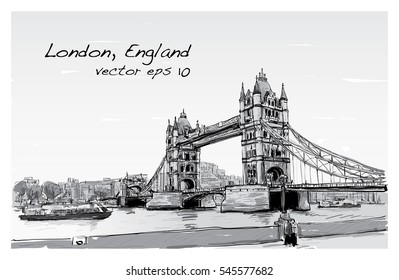 Cityscape Drawing Sketch Tower Bridge London 스톡 일러스트 541357351