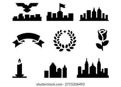 Cityscape eagle ribbon laurel rose candle flying banner