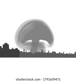 Cityscape with Explosion Like Bomb Attack. Vector Flat Design