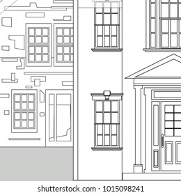 cityscape of a facade of a classic style sketch house