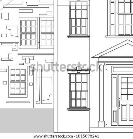 cityscape of a facade of a classic style sketch house