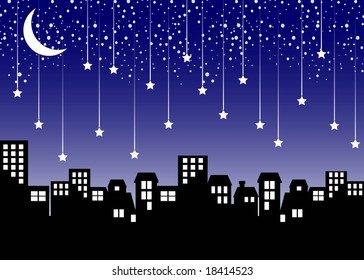 Cityscape with Falling Stars (Vector)