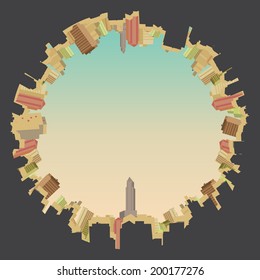 Cityscape Fish Eye View- Vector Illustration