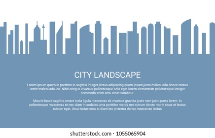 Cityscape flat style background set. Modern futuristic megalopolis architectural design concept skyline. Gray blue landscape backdrop. EPS 10 vector illustration. Isolated on white