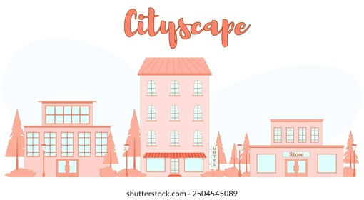 Cityscape in flat style. Linear style. Houses made of geometric objects. Buildings. Rental and booking. Gilles. eIllustration for a website, post, article, brochure, etc.