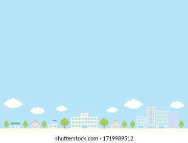 cityscape frame, house and school and office and sky and tree town
