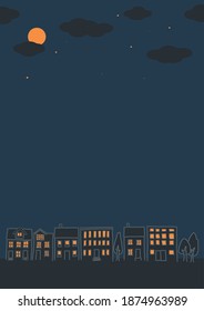 Cityscape with a full moon A0 size vertical