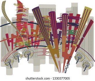 Cityscape, futuristic city - vector illustration