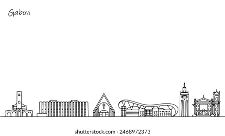 Cityscape of Gabon. Street architecture of the Gabonese Republic. Hand drawn vector illustration on the theme of tourism.