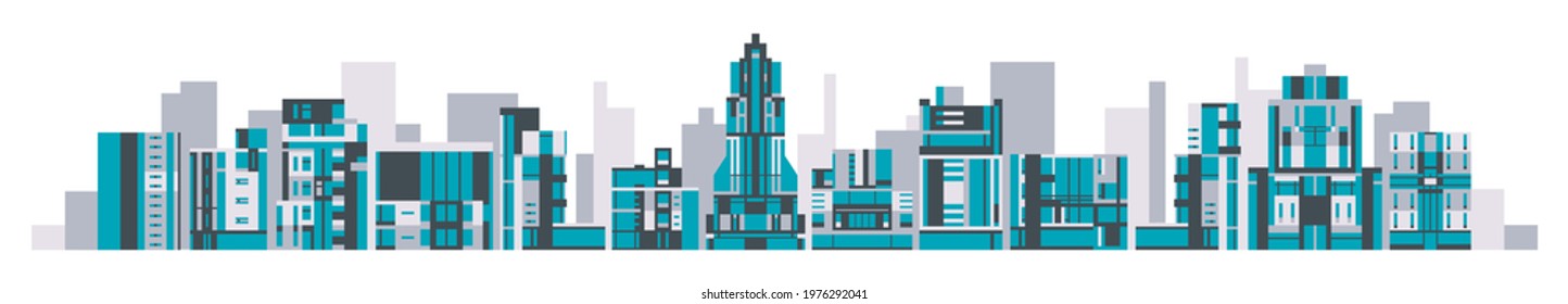 Cityscape of glass buildings, residential buildings, skyscrapers, hotels. Urban environment set. Vector illustration on the background of the city.