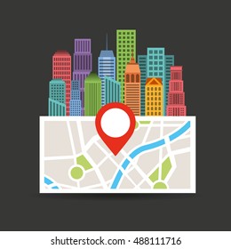 cityscape with gps service icon vector illustration design