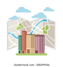 cityscape with gps service vector illustration design