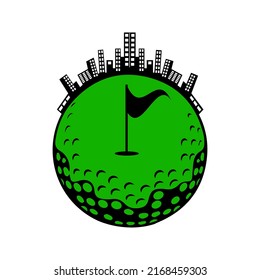 cityscape with green land icon vector logo template