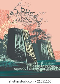 Cityscape grunge background, vector illustration series.
