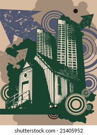 Cityscape grunge background, vector illustration series.
