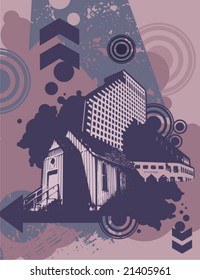 Cityscape grunge background, vector illustration series.