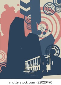 Cityscape grunge background, vector illustration series.