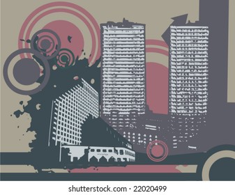 Cityscape grunge background, vector illustration series.