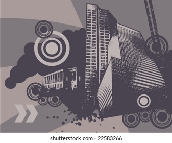 Cityscape grunge background, vector illustration series.