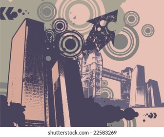 Cityscape grunge background, vector illustration series.