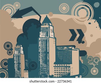 Fondo de grunge Cityscape, serie de ilustraciones vectoriales.