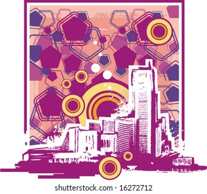 Cityscape grunge silhouette with an abstract background. Vector illustration.